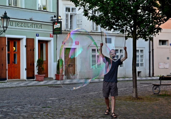Big bubble street performer